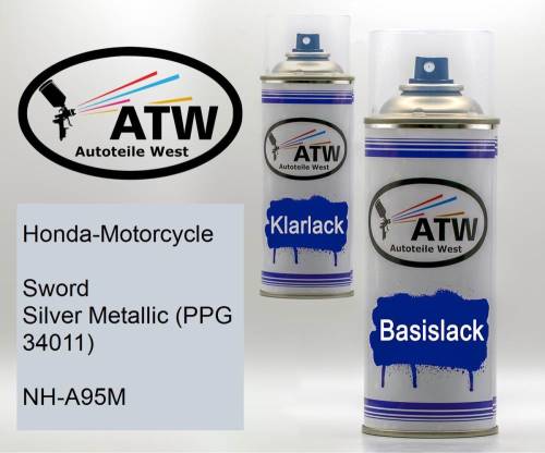 Honda-Motorcycle, Sword Silver Metallic (PPG 34011), NH-A95M: 400ml Sprühdose + 400ml Klarlack - Set, von ATW Autoteile West.